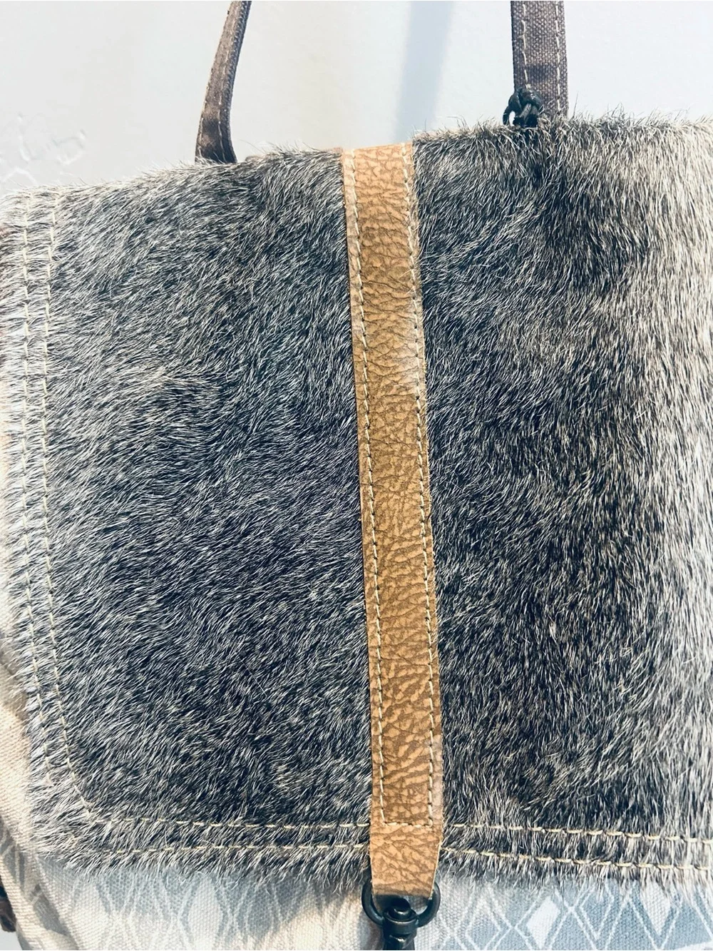 Myra Bag Gray and Cream Textured Flap Backpack